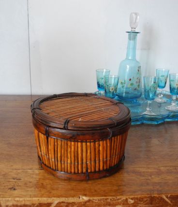 Boîte Bonbonnière en bambou années 70