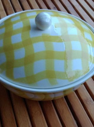 soupière vintage SALINS carreaux jaune et blanc