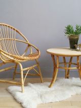 Table rotin vintage tripode