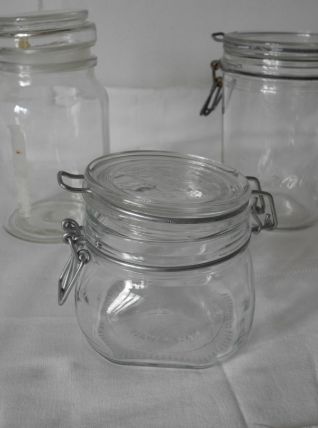 Lot 3 bocaux  en verre blanc Vintage