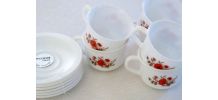 6 tasses et leurs soucoupes, Arcopal vintage des années 70 