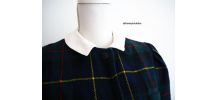Manteau oversize tartan écossais col Claudine laine vierge vintage 50's 60's