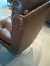 2 fauteuils vintages simili cuir marron