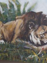 tableau peint lion