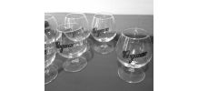 6 verres cognac, medaillon "cognac" en étain