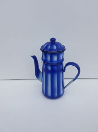 Cafetière émaillée rayée bleue