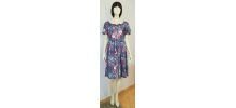 Robe vintage 70ies taille 38 40 fond gris motif fleurs exotiques et ibiscus