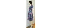 Robe vintage 70ies taille 38 40 fond gris motif fleurs exotiques et ibiscus