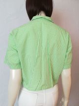 Chemisier vintage crop à nouer col poète vichy vert et blanc taille 42 44 
