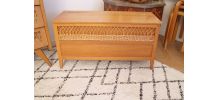 Banc coffre à jouets vintage bois et rotin 70's