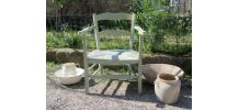 Magnifique fauteuil provençal peint à la main en bois et pai
