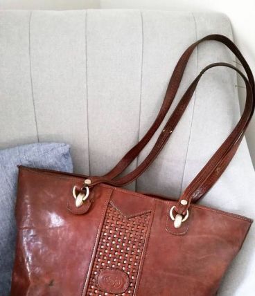 Honorine - Sac cabas vintage en cuir à grandes anses tressés