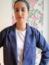 Pétula- Veste officier courte bleu marine à boutons dorés