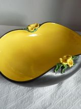 Coupe à fruits, saladier ou plat en céramique noire et jaune