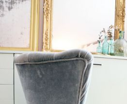 Fauteuil crapaud velours vintage 1950's
