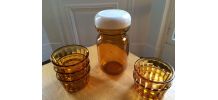 Bocal verre ambré et 5 coupelles assorties