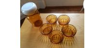 Bocal verre ambré et 5 coupelles assorties