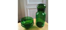 Bocal verre taillé et 2 coupelles vintage