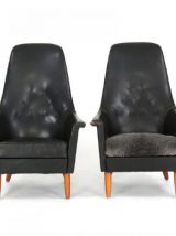Fauteuils en cuir et hêtre