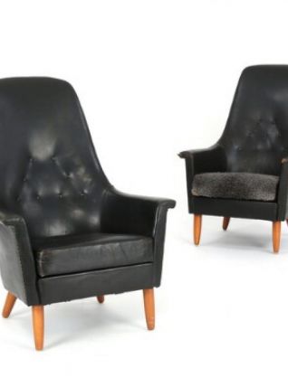 Fauteuils en cuir et hêtre