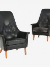 Fauteuils en cuir et hêtre