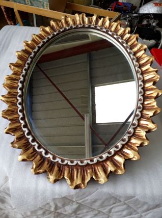 miroir ovale soleil  bois 1970 