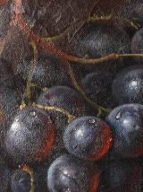 tableau peinture huile sur toile craquelée et signée fruits 