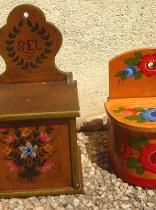 lot de 2 boites a sel anciennes en bois
