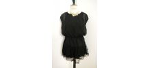 Robe noire dentelle satin ample cintrée élastique vintage