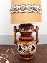 Lampe de sol Vintage, pied en céramique et abat jour tissu