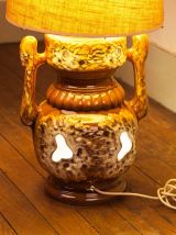 Lampe de sol Vintage, pied en céramique et abat jour tissu