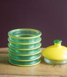 Pot couvert design vintage vert et jaune années 50
