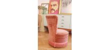 Fauteuil crapaud velours vintage rose poudré 1950's