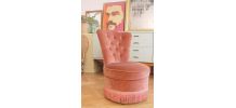 Fauteuil crapaud velours vintage rose poudré 1950's