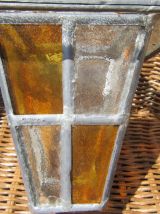 Petite lanterne en verre martelé et vitraux à électrifier, a