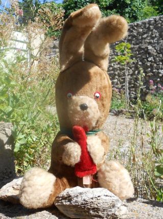 LAPIN PELUCHE ANCIEN 45 CM BON ETAT MARRON