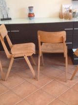 4 CHAISES  BOIS PIEDS COMPAS DESIGN SCANDINAVE INDUSTRIEL