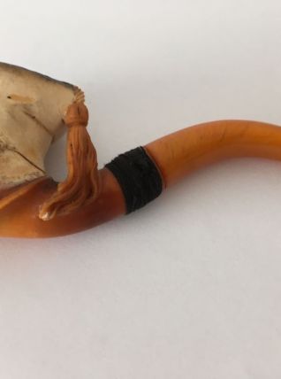 Pipe en écume et ambre XIXème tête de Zouave