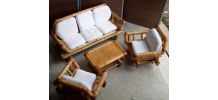 canape 2 fauteuils +table bambou 