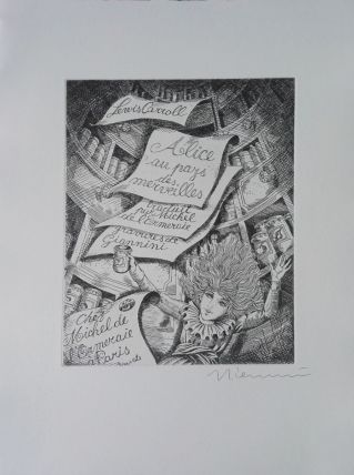 Gravure originale signée G. GIANNINI Alice au pays des M