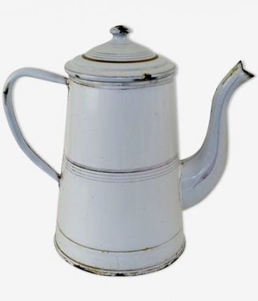 Cafetiere tole émaillée rose et or