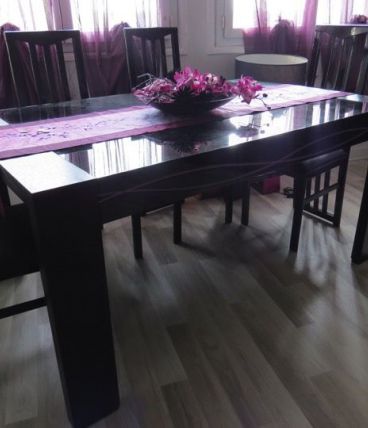 Table design Wave Laqué Noire et Parme