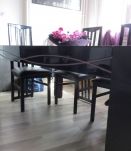 Table design Wave Laqué Noire et Parme