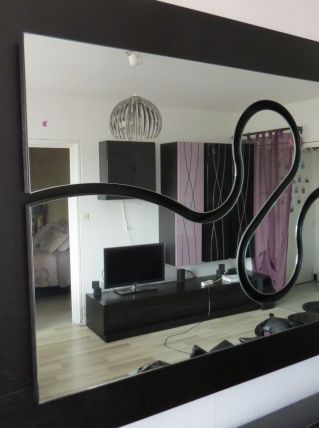 Miroir - Design Wave laque Noir et Parme