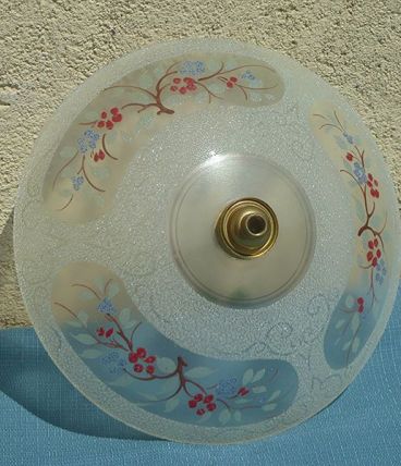 abat jour,suspension en verre décoré, vintage