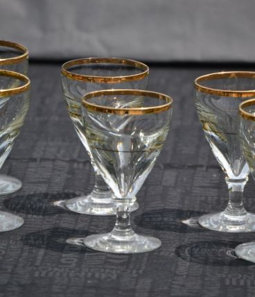 Verres bistrot anciens - bords dorés - par 6