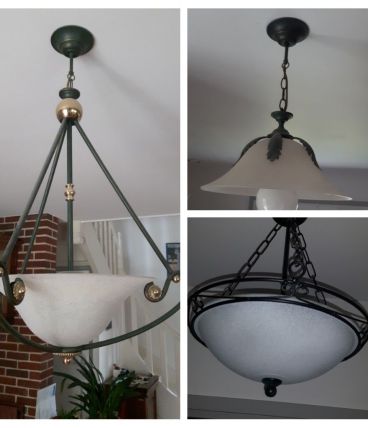 Lot de 2 luminaires  en pâte de verre et bronze. 