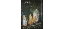 Rare. Peinture indienne Krishna peinte à la main sur tissu 