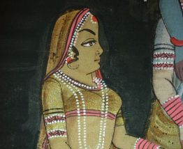 Rare. Peinture indienne Krishna peinte à la main sur tissu 