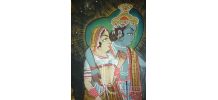 Rare. Peinture indienne Krishna peinte à la main sur tissu 